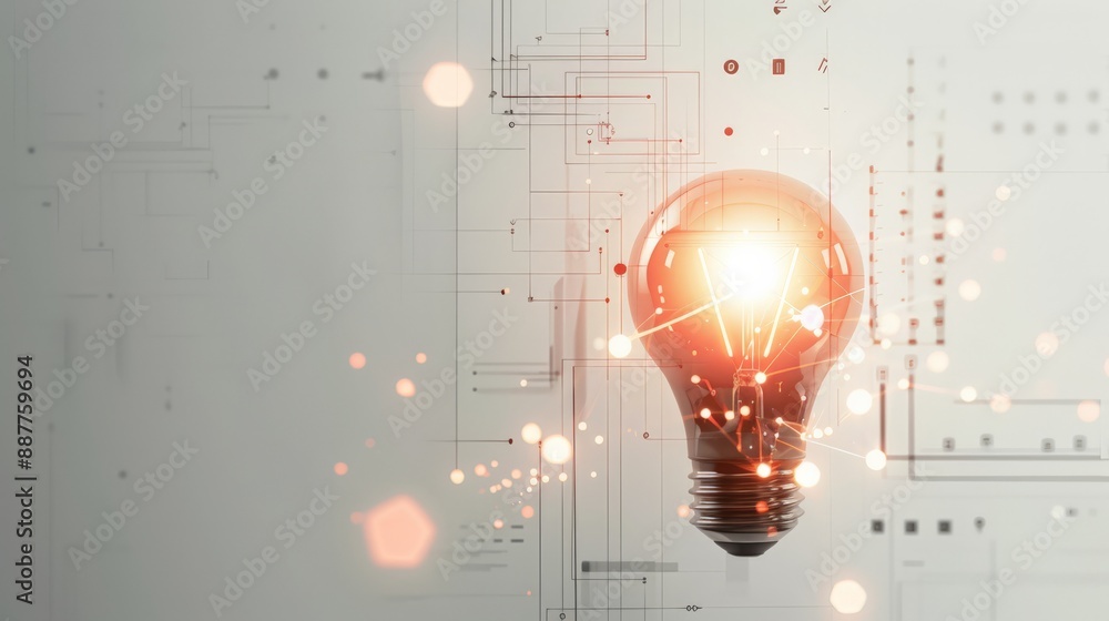 Aufkleber Glowing light bulb with a network background. Representing innovation and technology.