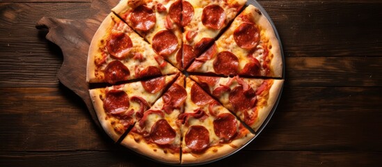 Pepperoni Pizza on a Wooden Background
