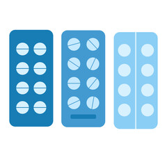 Set of blisters with circle pills. Pharmacy concept. Medical package with drugs