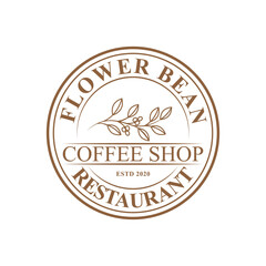 Fototapeta premium coffee shop plant flower bean logo design concept idea with stamp label circle 