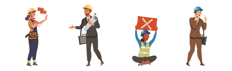 People Labor Character Protest Having Picket Vector Set