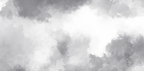 Abstract white and gray isolated cloud cumulus clouds. Gray aquarelle painted realistic fog or mist smoky textured canvas design. White and ash messy wall stucco texture background.