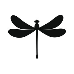 Dragonfly silhouetted isolated, fly insects icon, transparent background