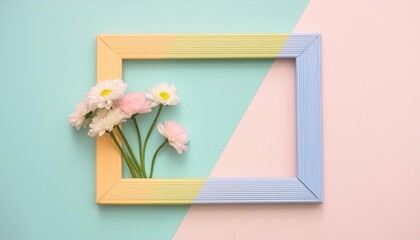 Framed Pastel Flowers and Decoration - Cute Background with Soft Colored Flower Frame - Beautiful and Pretty Wallpaper for Spring, Mother's Day, Woman's Day, Valentine's Day, Birthday, Party, Wedding