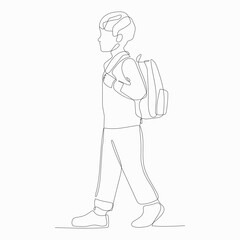 Continuous one-line drawing a child getting ready to go to school.