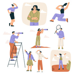 Look to Future with People Character View Horizon Vector Set
