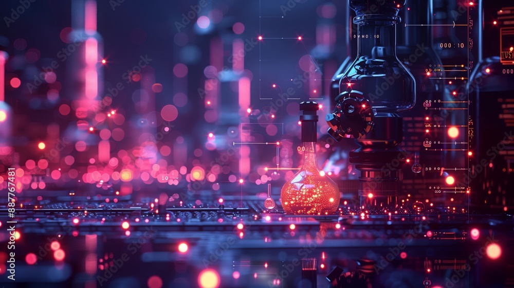Poster a futuristic laboratory setting showcasing ai technology analyzing data from a real-time experiment.