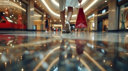 Female shopping in shop center with shopping bag