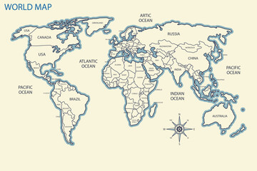 Flat design vintage world map