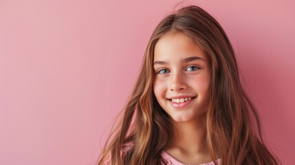 Fototapeta premium Smiling Girl with Pink Background