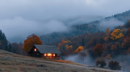 Vacation house with scenic view in Fall with colorful foliage