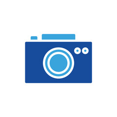camera icon vector or logo illustration glyph blue color style