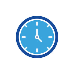 clock icon vector or logo illustration glyph blue color style