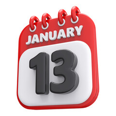 13th January Calendar Icon 3D Render