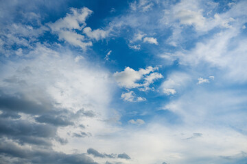 Dramatic blue sky with white clouds.