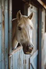 White Horse Peeking From Stable Stall
