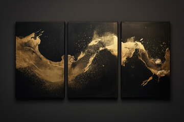 Set of creative art posters, gold modern liquid concept art