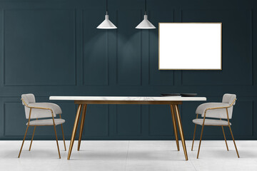 PNG picture frame mockup, transparent design, contemporary dining room interior