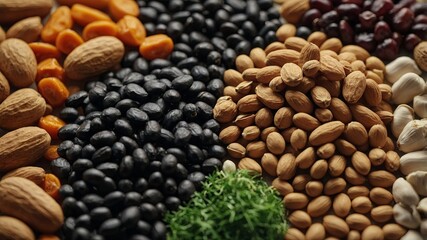 Fototapeta premium Plant-based protein can be found in a variety of foods such as legumes, dried fruit, seeds, nuts, and vegetables, which are rich in protein, antioxidants, vitamins, and fiber.