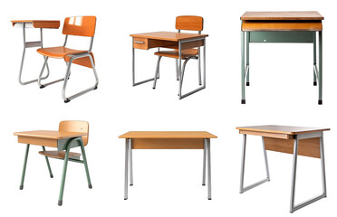 school desks and chairs isolated on transparent background 