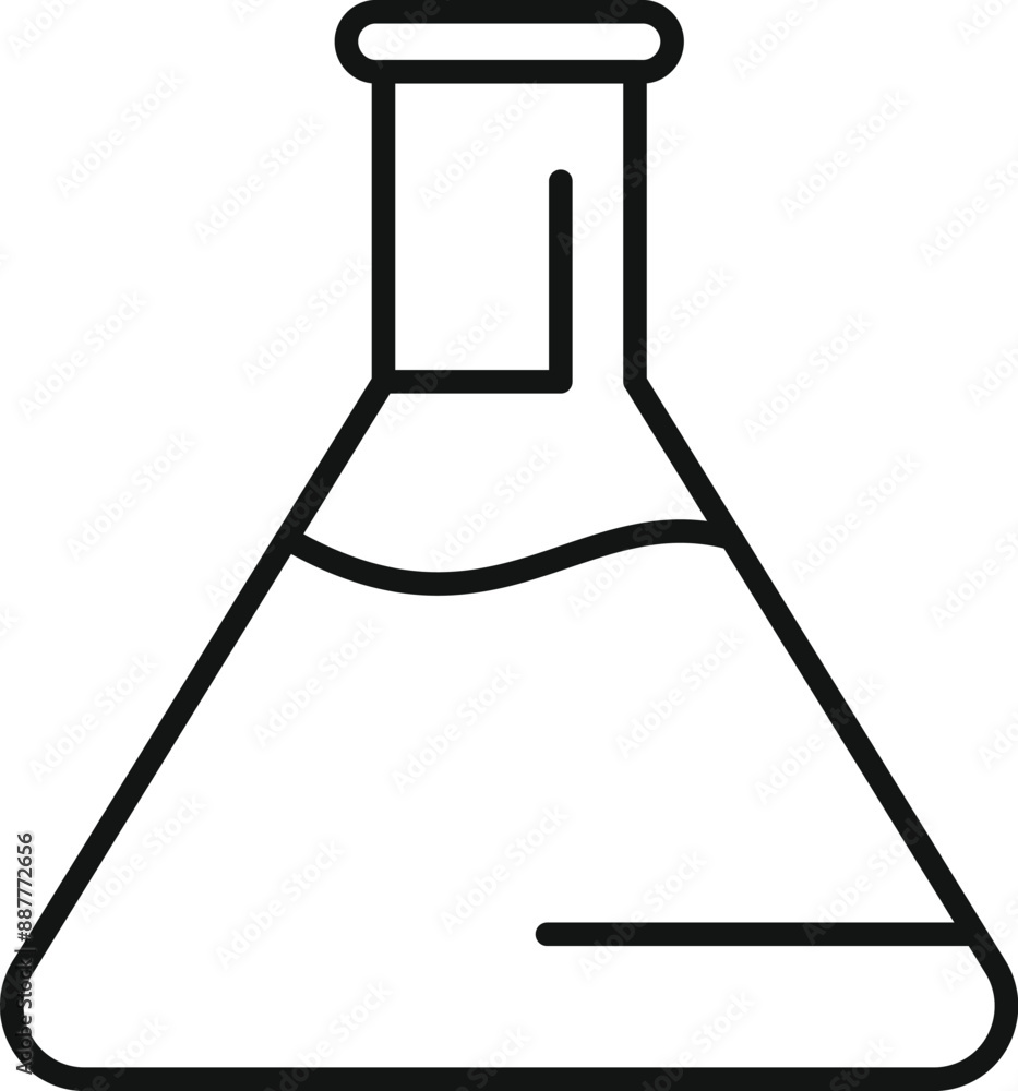 Poster simple line icon of a conical flask containing liquid, ideal for representing scientific experiments