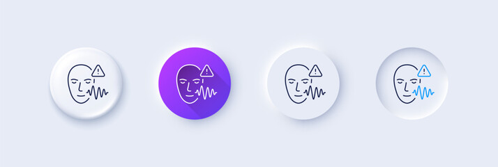 Voice wave line icon. Neumorphic, Purple gradient, 3d pin buttons. Face scan sign. Voice verification symbol. Line icons. Neumorphic buttons with outline signs. Vector