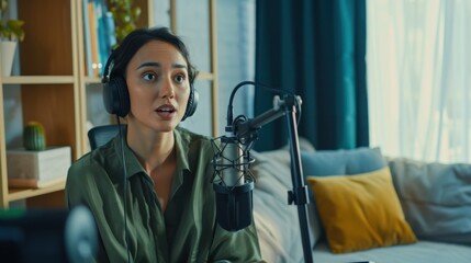 The woman recording podcast