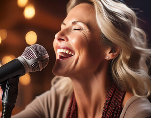 Person singing with passion and emotion, capturing the joy and expressive nature of music and performance. Ideal for topics related to music, entertainment, and performing arts.