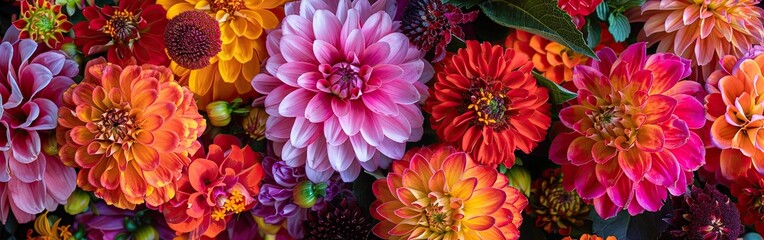 A bouquet of flowers with a variety of colors including pink, orange, and purple