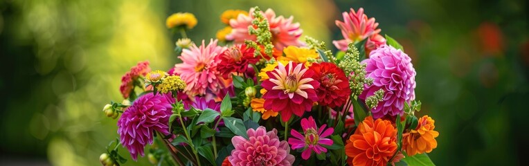 Obraz premium A bouquet of flowers with a variety of colors including pink, orange, and yellow