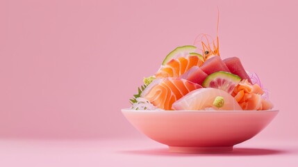 copy space, Typical Japanese Sashimi, pink background