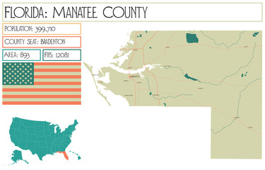 Obraz premium Large and detailed map of Manatee County in Florida USA.