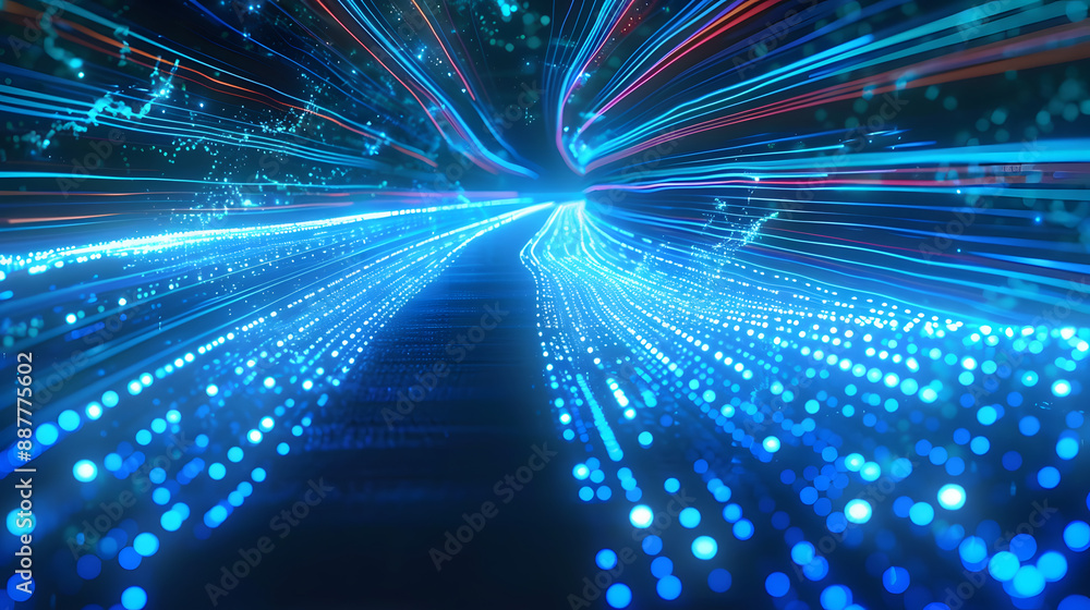Poster digits abstract road with blue light trails , data transfer speed and digitization concept