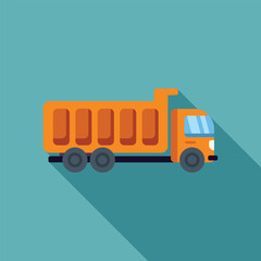 Orange tipper truck carrying building materials for construction site