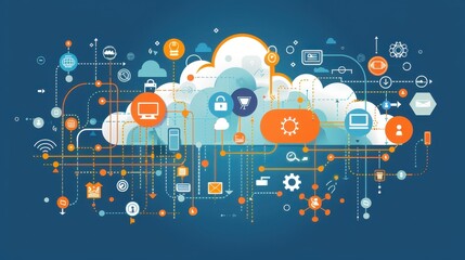 Obraz premium A colorful cloud of technology with many different icons and symbols