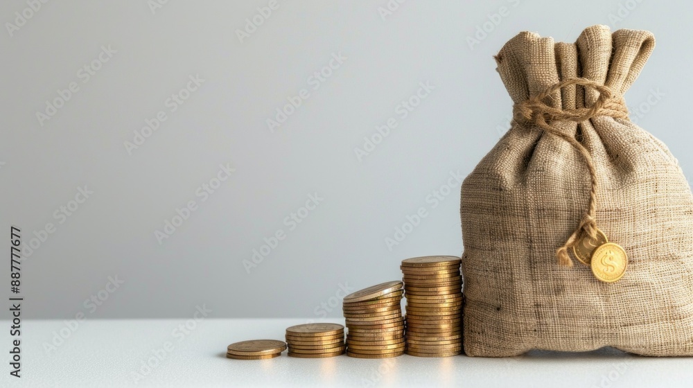 Poster A bag of coins is displayed on a table