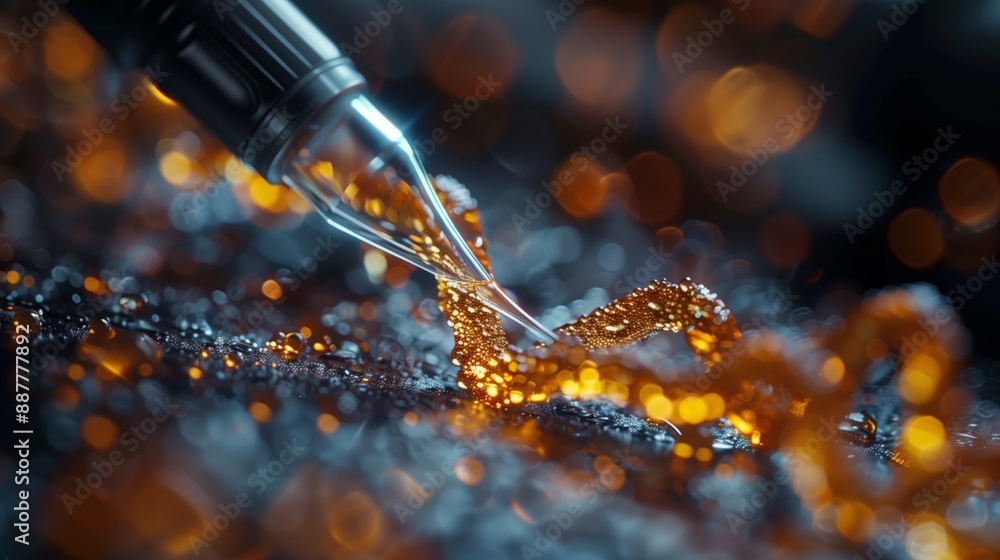 Poster a close-up image showcasing a specialized tool precisely cutting and editing a dna strand. the stran