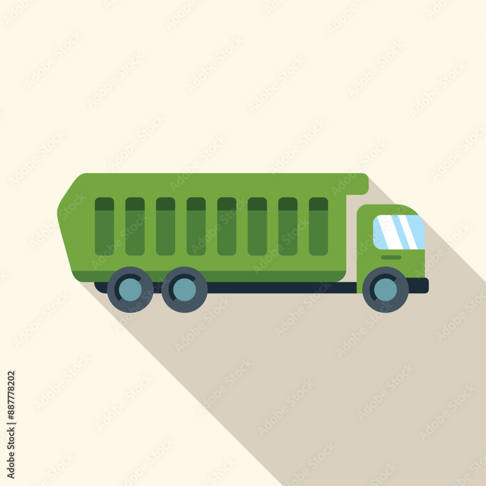 Poster Green tipper truck transporting materials, illustrating concepts of construction, logistics, and heavy duty transportation