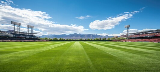 Serene Panoramic View of Pristine Empty Baseball Field on a Sunny Day