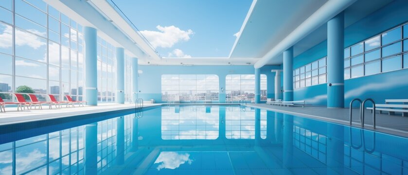 Tranquil Aquatic Oasis: Pristine Swimming Pool with Diving Boards in a Modern Aquatic Center