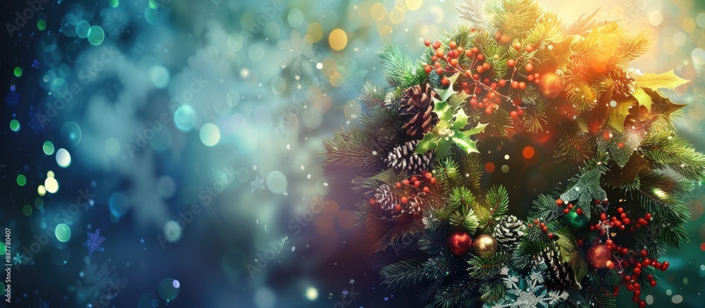 Poster gorgeous christmas wreath set against a colorful backdrop perfect for a copy space image
