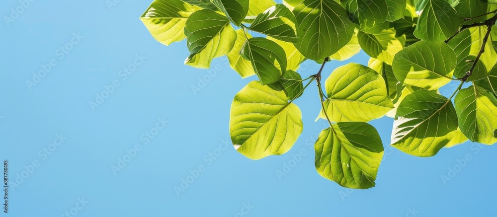 Poster tulip tree leaves also known as tuliptree or american tulip tree shown against a clear blue sky back