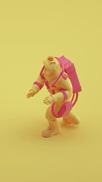 Seamless 3d animation sugar astronaut dancing salsa with in a yellow background. Funny 4K background with decoration for Abstract minimalist - 3D Vertical Video