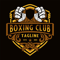 boxing logo. Illustration of a boxing glove fight. Design element for label, sign, emblem, poster. vector design.