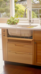 Drain bowl and dish rack, kitchen, Japanese style, warm, warm light.