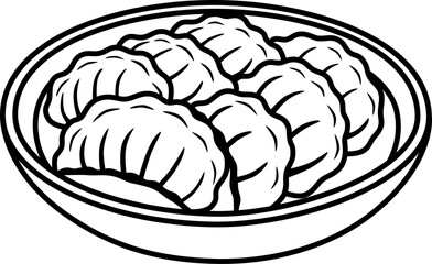 Illustration of steamed dumplings drawn with black lines