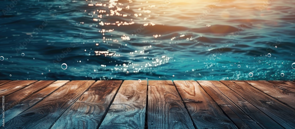 Aufkleber wooden deck table with a sea water background suitable for product display montage ideal for showcas