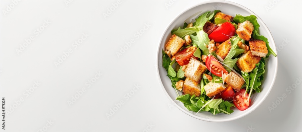 Aufkleber fresh caesar salad in a bowl displayed on a white background perfect for a healthy and tasty meal th