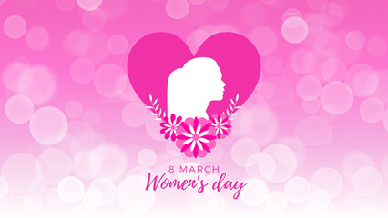 International women's day poster. Woman sign. Bubble pink design template. Happy women's Day. illustration. pink background with hearts