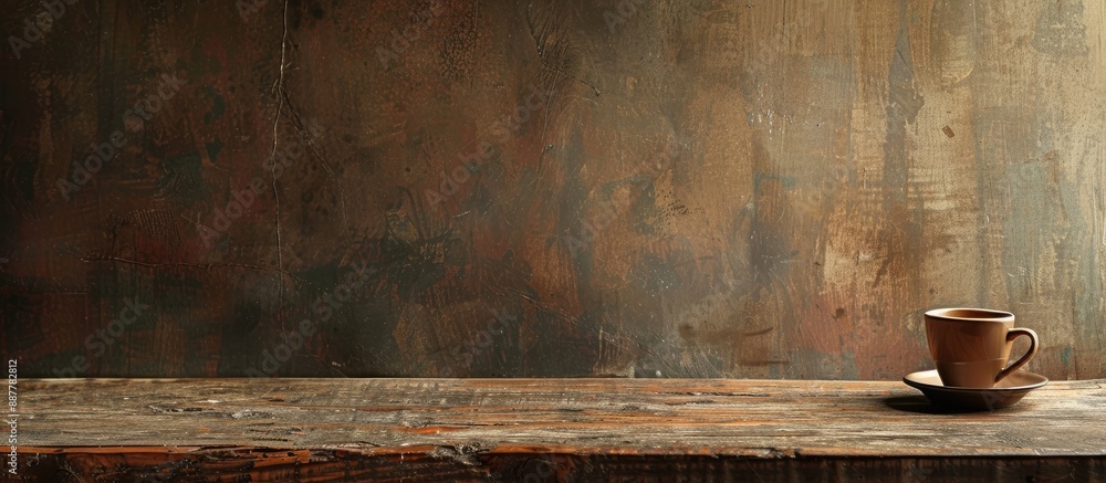 Fototapete coffee cup and rustic table create a warm inviting copy space image